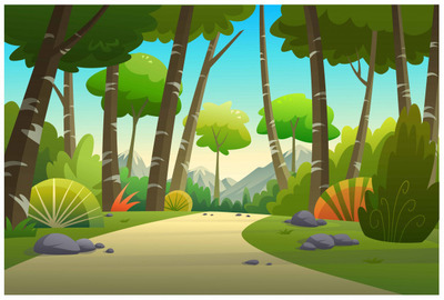 美丽的白天树林景观插画