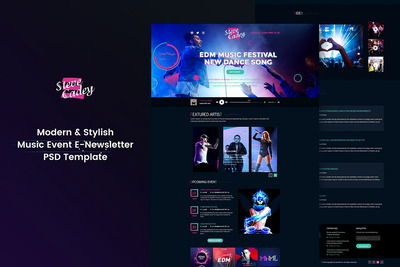 现代时尚音乐活动电子新闻稿网页模板 (PSD)