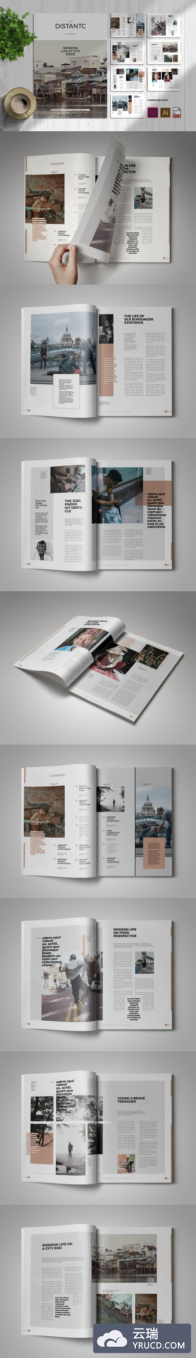 时尚高端简约多用途社会科学宣传册画册杂志房地产楼书设计模板-INDD，AI，EPS，PDF