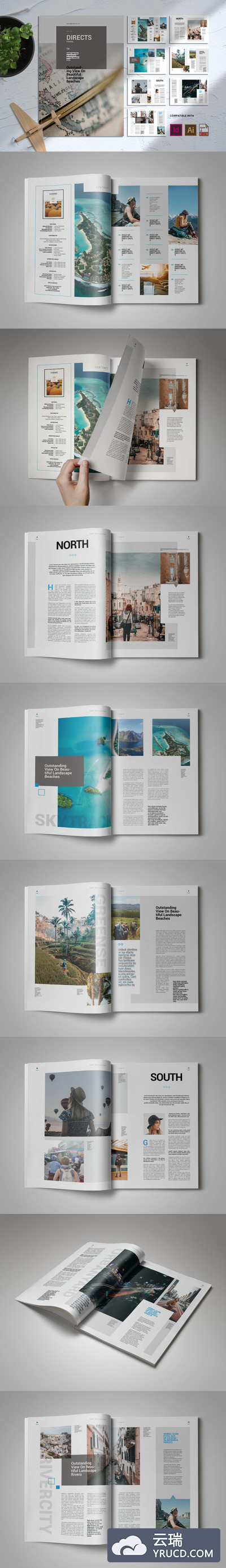 时尚高端专业的高品质旅游杂志画册宣传册品牌手册书籍装帧房地产楼书设计模板-INDD，AI，EPS，PDF