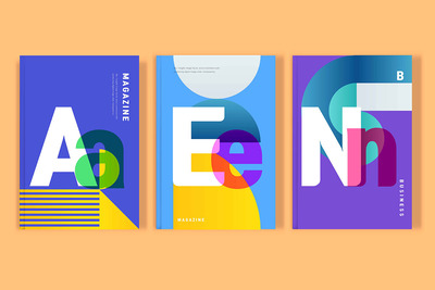 多彩几何商业杂志封面展示设计psd素材