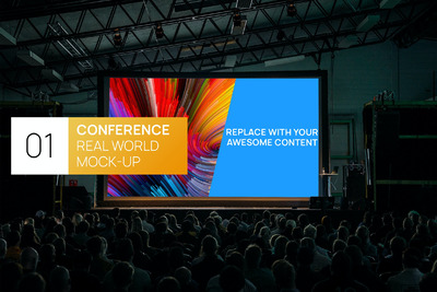 深色的投影仪LED或PPT大屏内容展示样机下载（PSD）