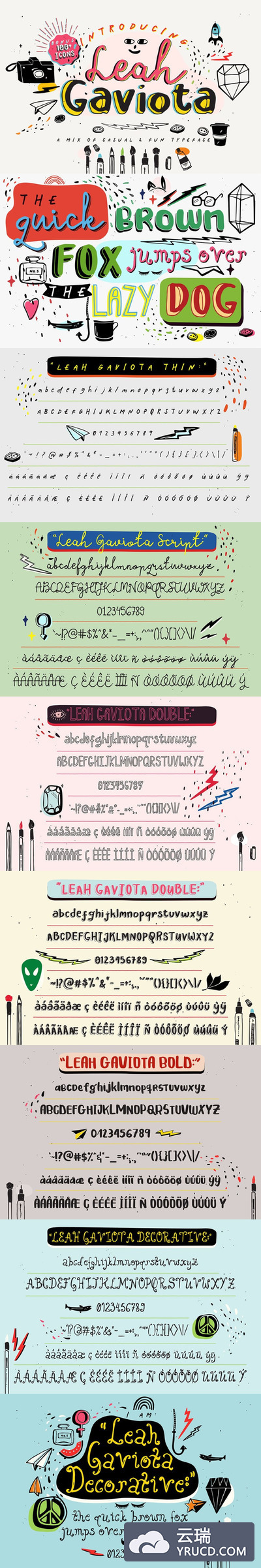 Fonts | 多种多样混合手写涂鸦多重网络自然笔触手绘重影字形文字衬线英文字体下载