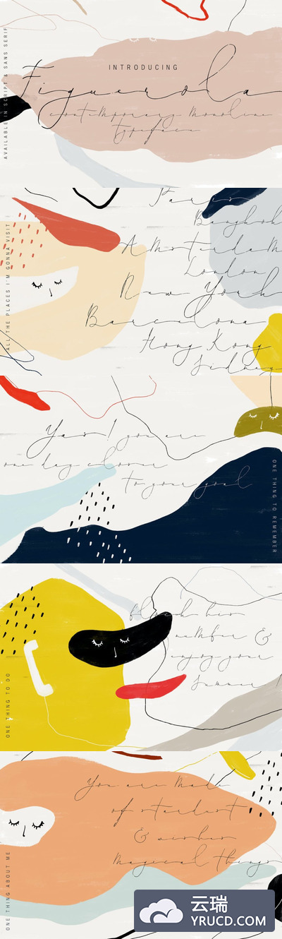 Fonts | 高级自然极简主义现代样式细单线无衬线连笔独特流畅行云流水般的英文字体