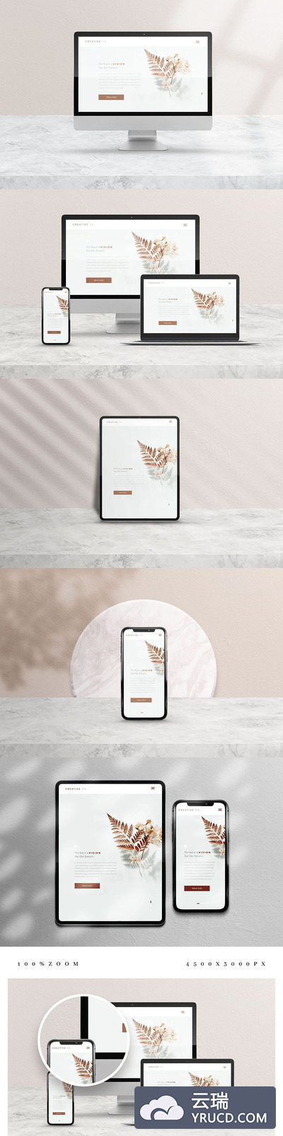 极简主义且优雅的响应式网页设计展示设备样机（PSD）