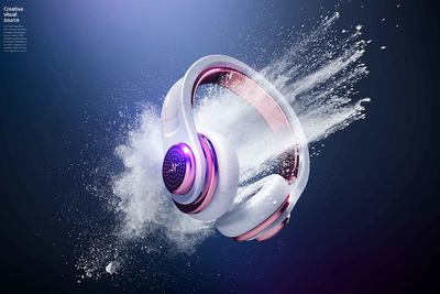 极具视觉冲击的无线耳机广告电商海报设计模板