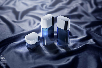 绸布背景美容护肤化妆品套装电商海报Banner图素材