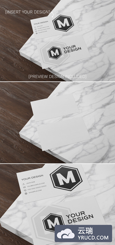 大理石板上的简约名片预览图设计样机模板