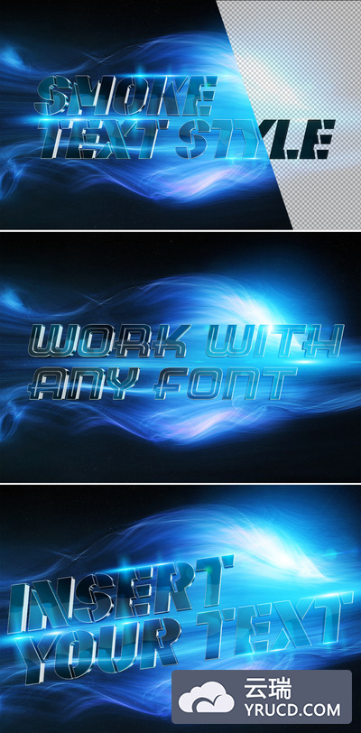 蓝色烟雾元素金属蓝色3D文字效果样式素材