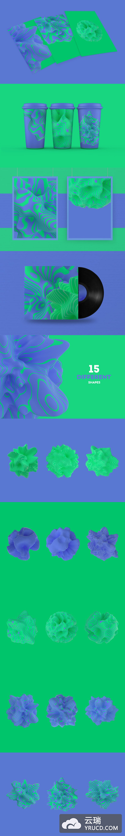 有机图形的抽象三维绘制背景图形下载（PNG）