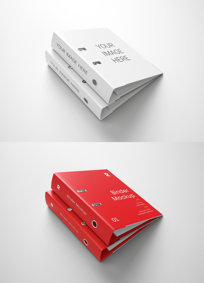 两个堆叠的活页文件夹设计样机模板