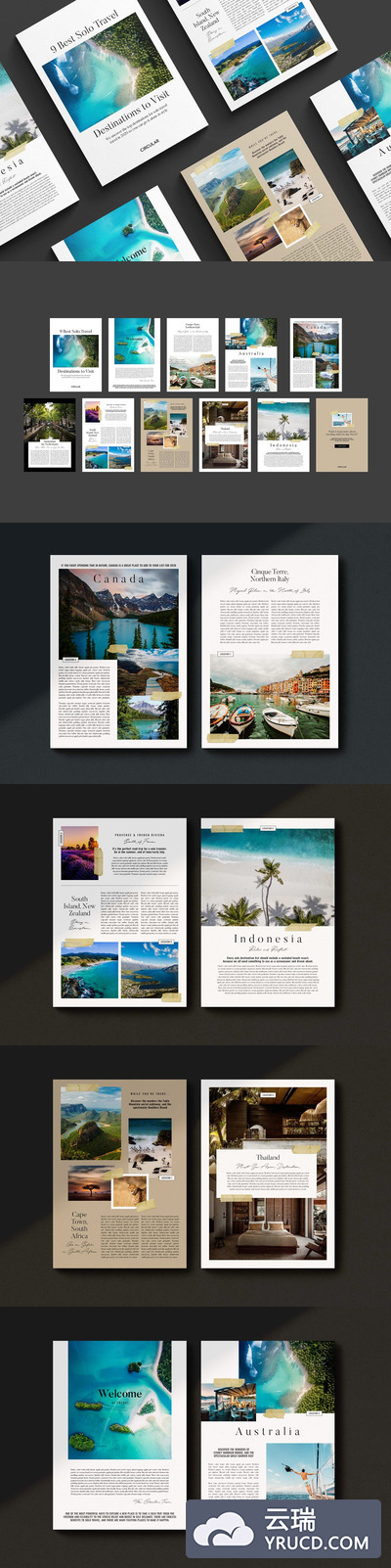 拼贴风格设计旅行杂志画册模板