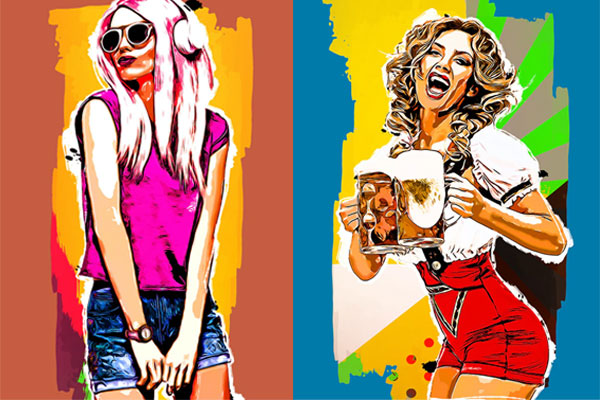 复古水彩卡通插画效果ps动作下载