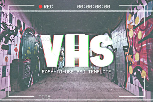 Vhs失真故障摄影效果照片psd模板