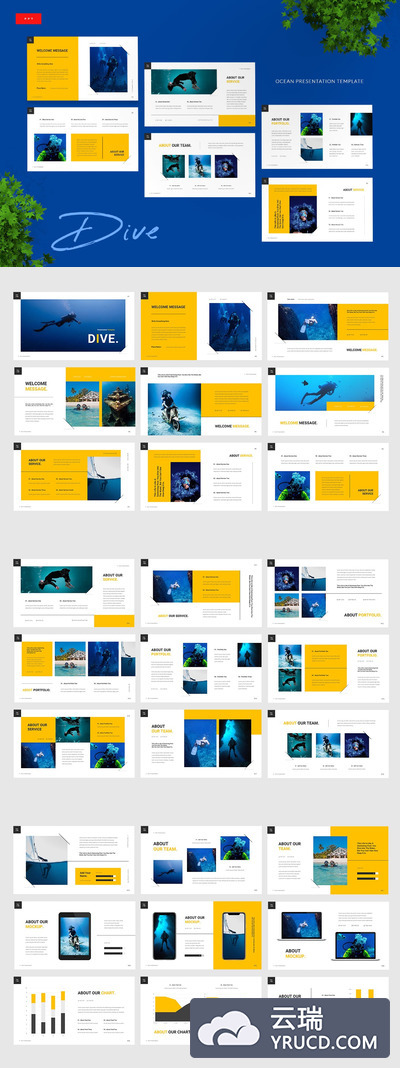 清新简约海洋潜水风格powerpoint幻灯片演示模板（pptx）