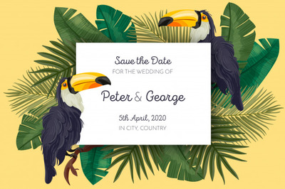 热带植物装饰设计的保存日期卡