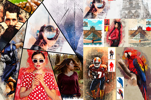 7款不同风格的现代水彩ps动作套装