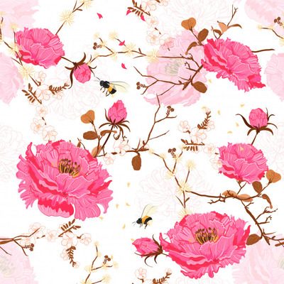 淡雅的花卉图案绘画设计素材