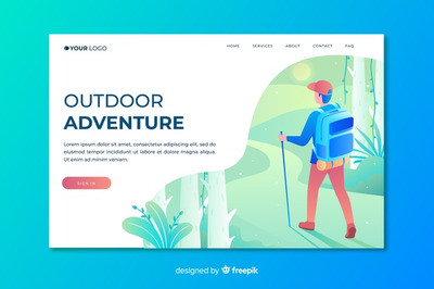 徒步冒险插画登录页面素材