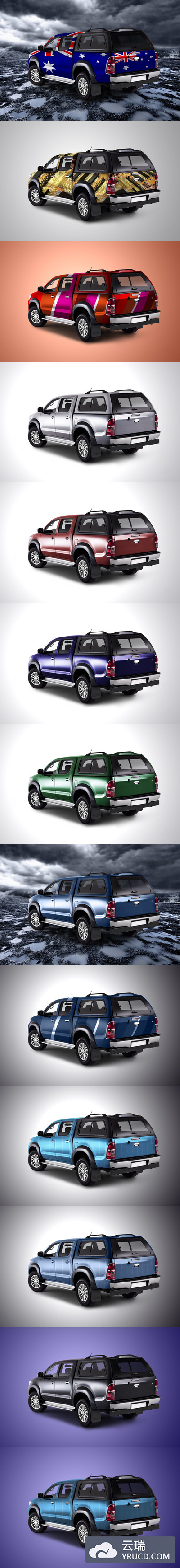 美式皮卡后视图车贴设计展示样机（PSD）