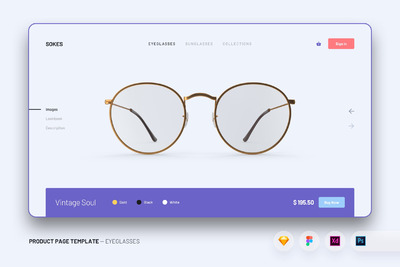 优雅时尚的眼镜电商产品网站UI（FIG,PSD,SKETCH,XD）