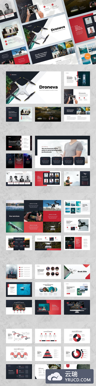 时尚高端简约度用途无人机powerpoint幻灯片演示模板（pptx）