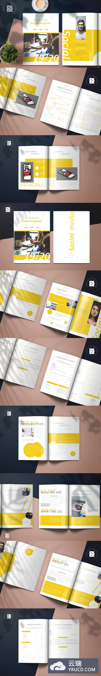 社交媒体项目提案手册设计INDD模板