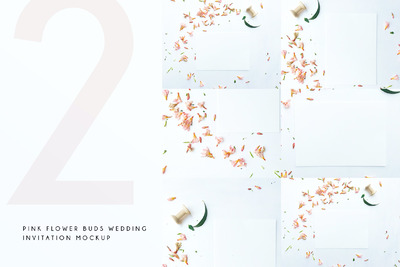 粉红花蕾婚礼请柬模型（PSD）