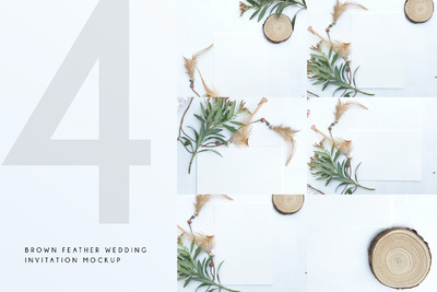 棕色羽毛婚礼请柬模型（PSD）