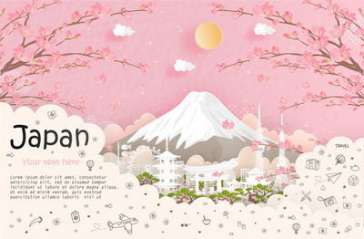 旅游广告及日本地标图形