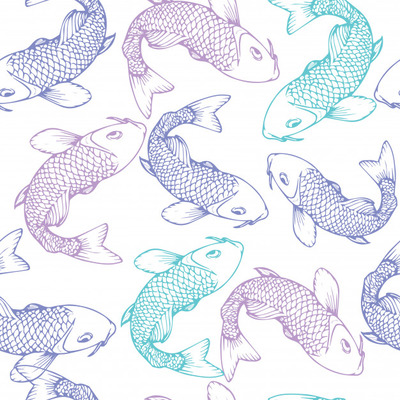 手绘锦鲤鱼无缝图案插画