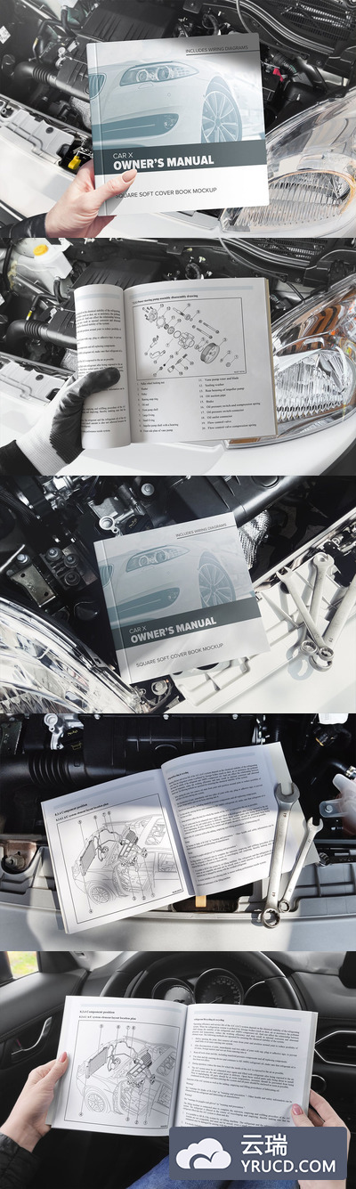 方形软封面画册&杂志书籍车内场景样机（PSD）