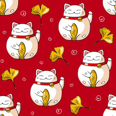 日式风格无缝图案红色背景