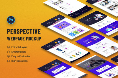 好用的2.5D视角透视网站banner UI样机展示模型mockups