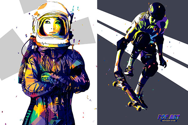 酷炫抽象风格波普艺术水彩画效果Photoshop动作