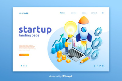 2.5D等距启动概念着陆页模板
