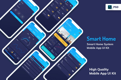 系统的物联网智能居家 App UI Kit (PSD)