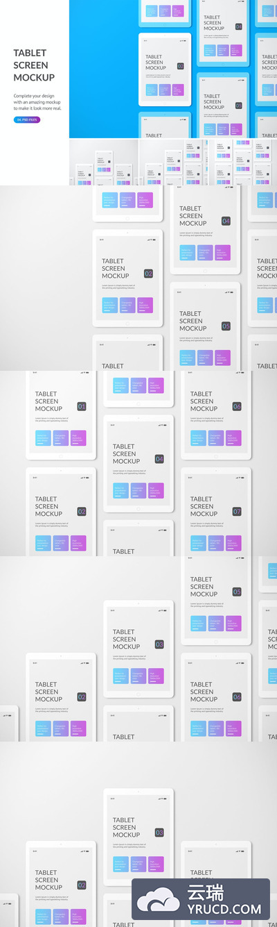 简约清新单色配色的平板电脑APP UI样机展示模型mockups