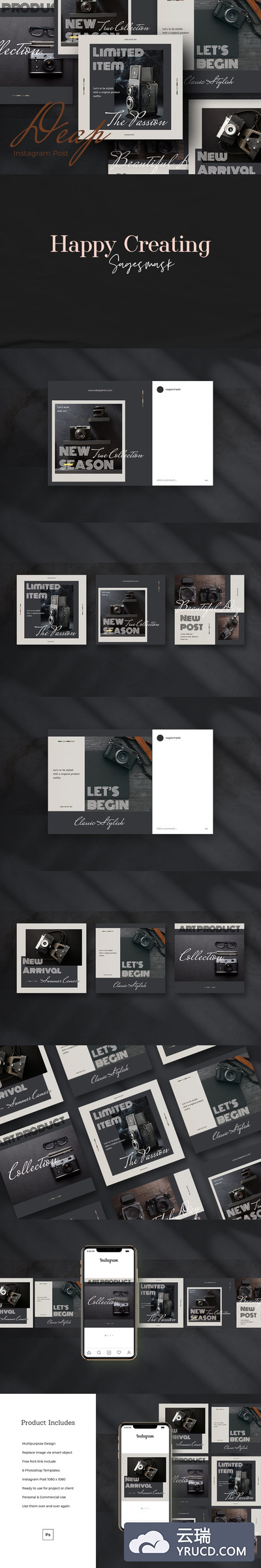 时尚高端优雅绅士风格的Instagram社交媒体banner海报设计模板集合-PSD