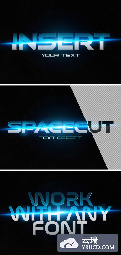 闪亮的蓝色3D文字效果样机模板