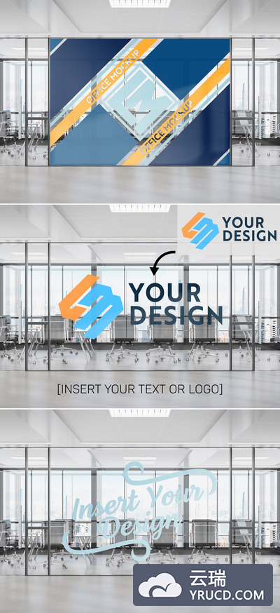 办公室玻璃墙企业徽标Logo展示样机模板