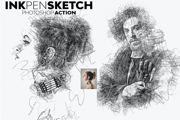 墨水笔/铅笔素描艺术效果Photoshop动作