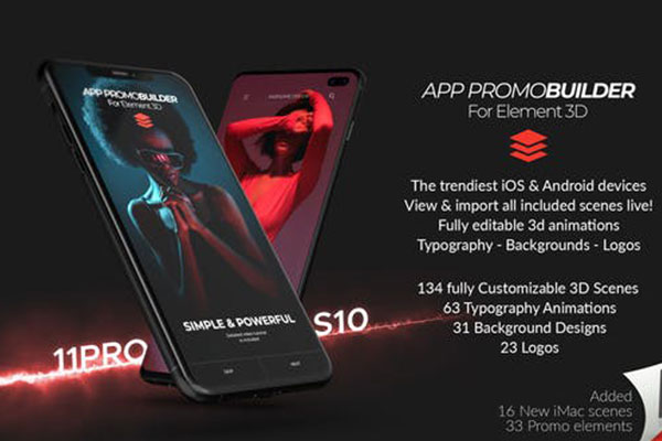 适用于Element 3D的App应用演示促销视频AE模板