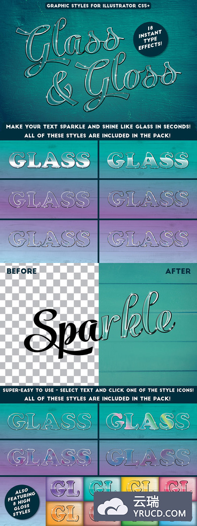 illustrator玻璃和光泽文字效果图层样式-AI