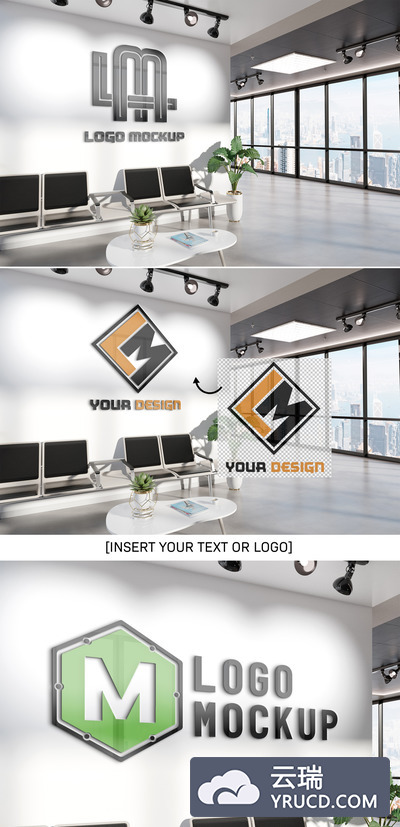 办公室等候室墙上的企业Logo徽标展示模板