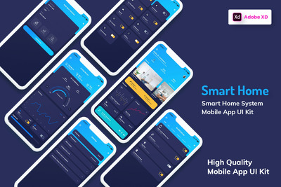 XD版本的深色极简主义物联网智能居家 App UI Kit (XD)