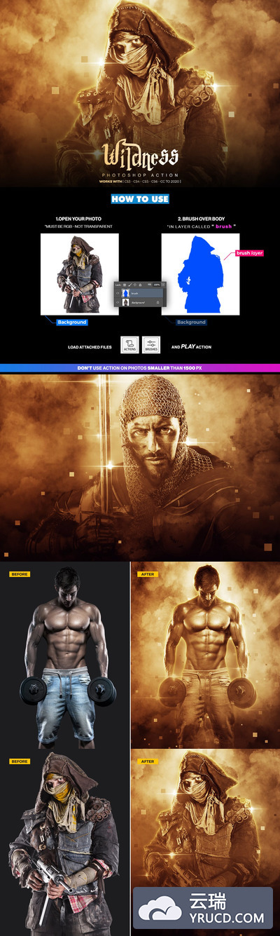 时尚高端震撼的狂野爆炸烟雾效果photoshop动作预设