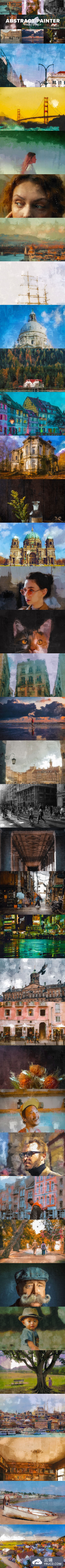 抽象复古水彩油画照片效果ps动作