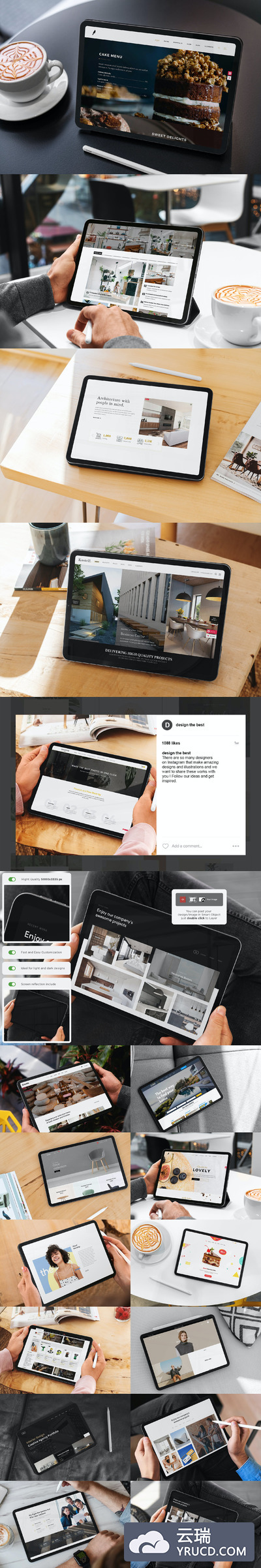 咖啡店场景手持iPad Pro 响应网站样机（PSD）