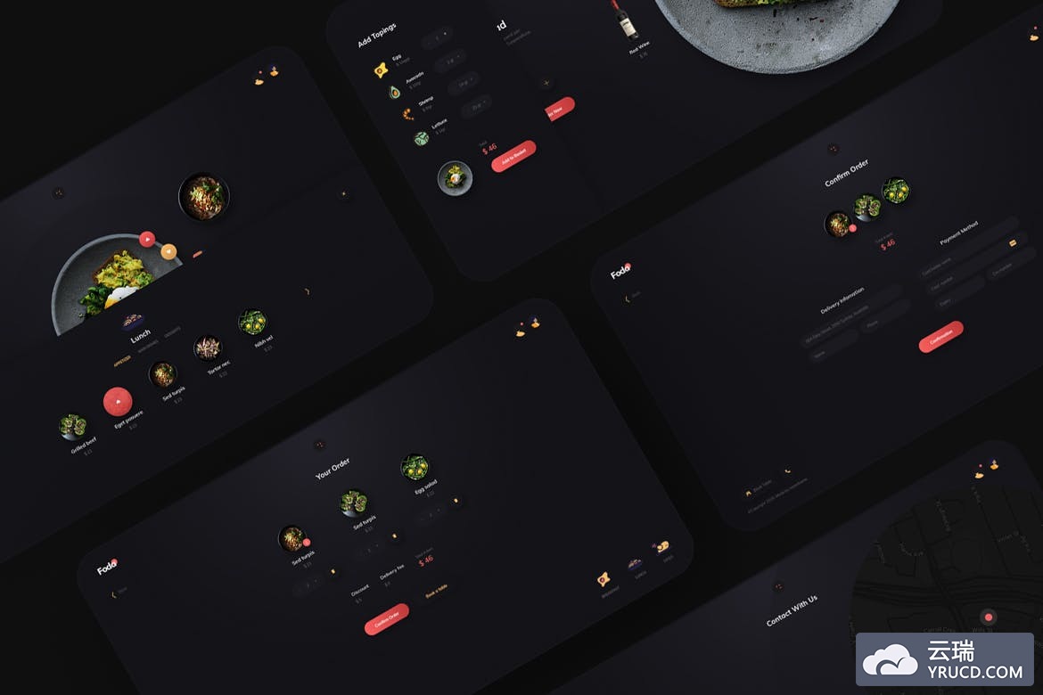 时尚高端专业的送餐外卖APP UI KITS-XD，PSD